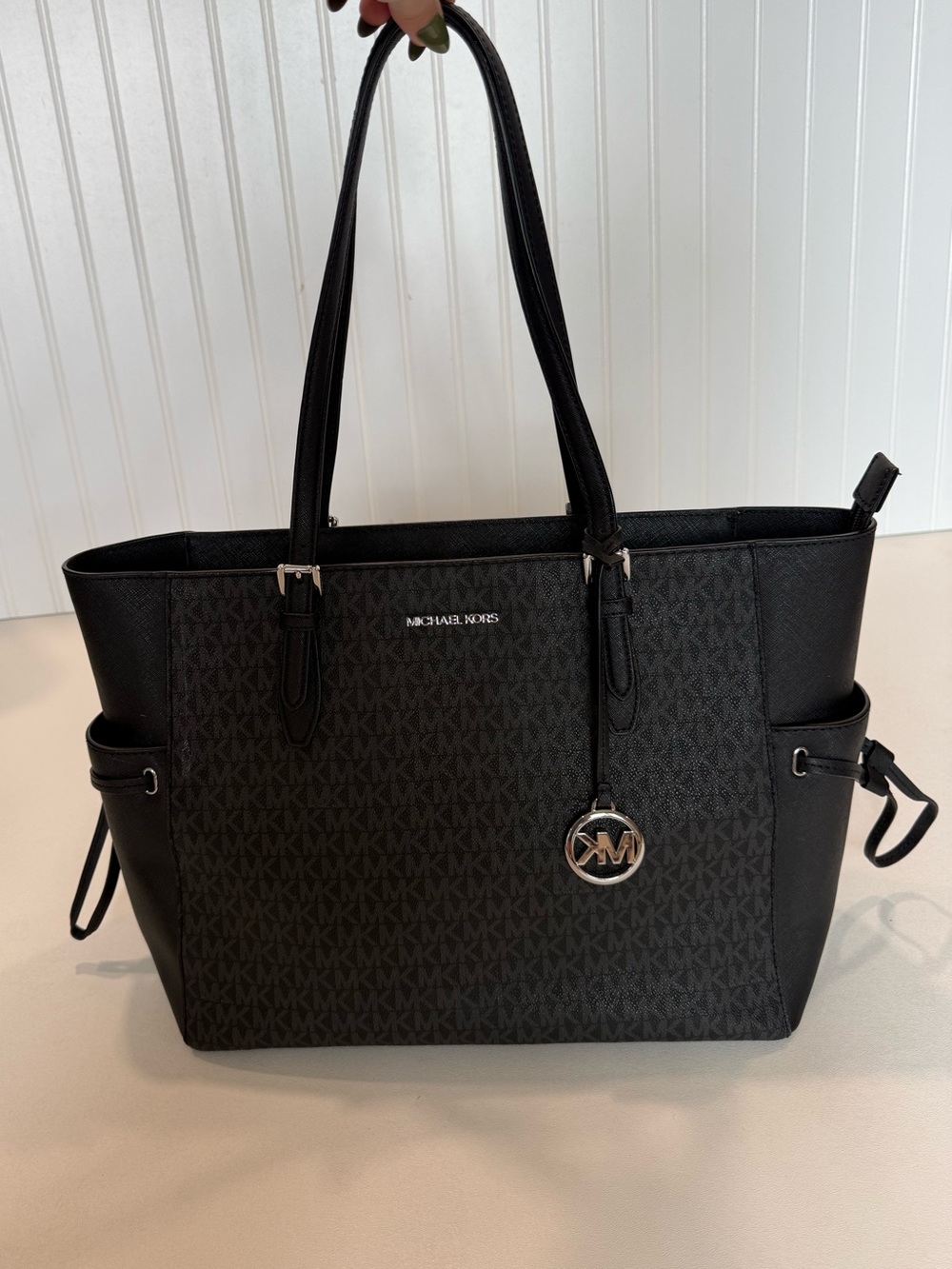 Michael Kors Gilly Large Drawstring Tote Bag Black Charcoal